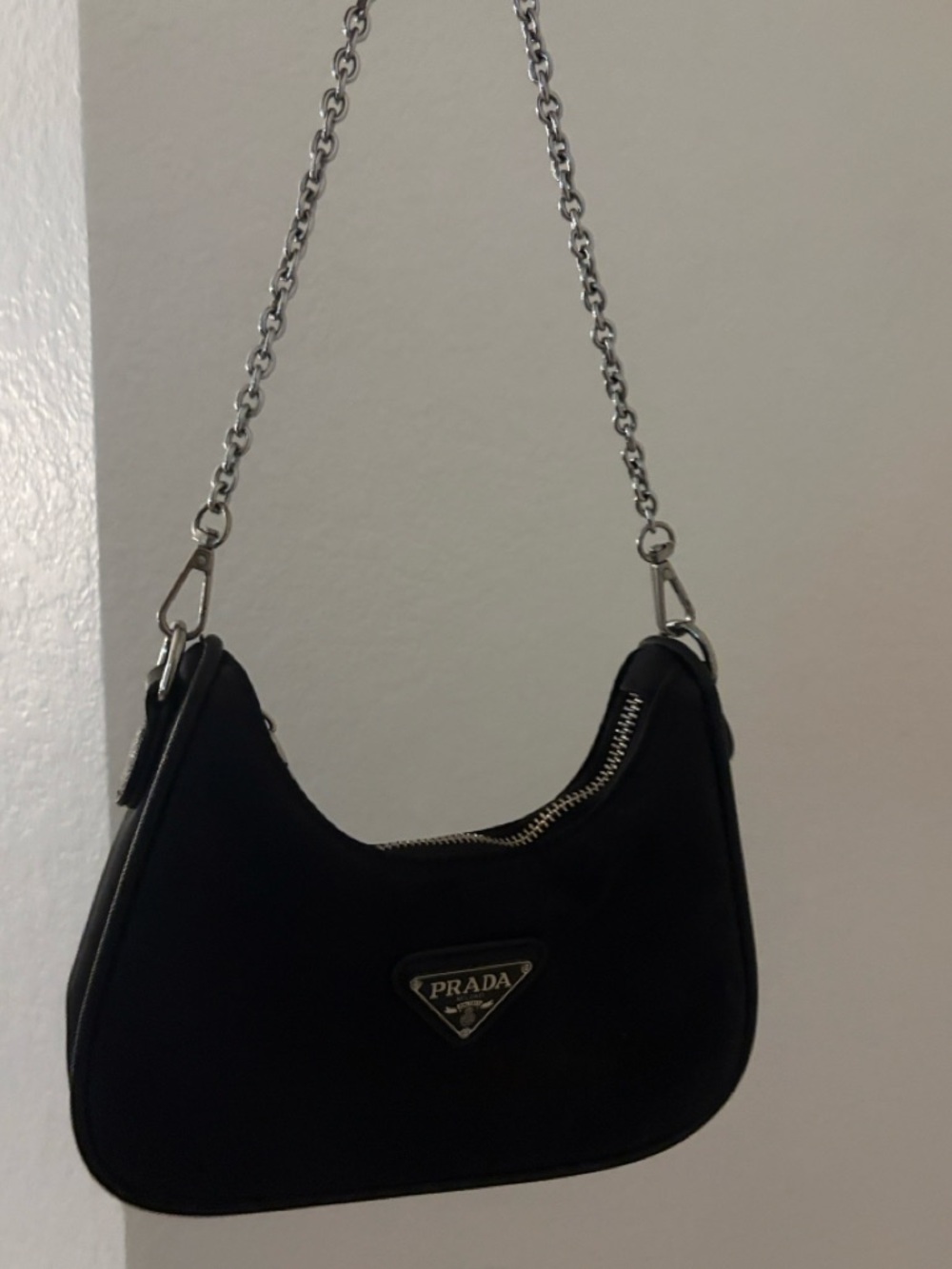 Black nylon mini shoulder bag